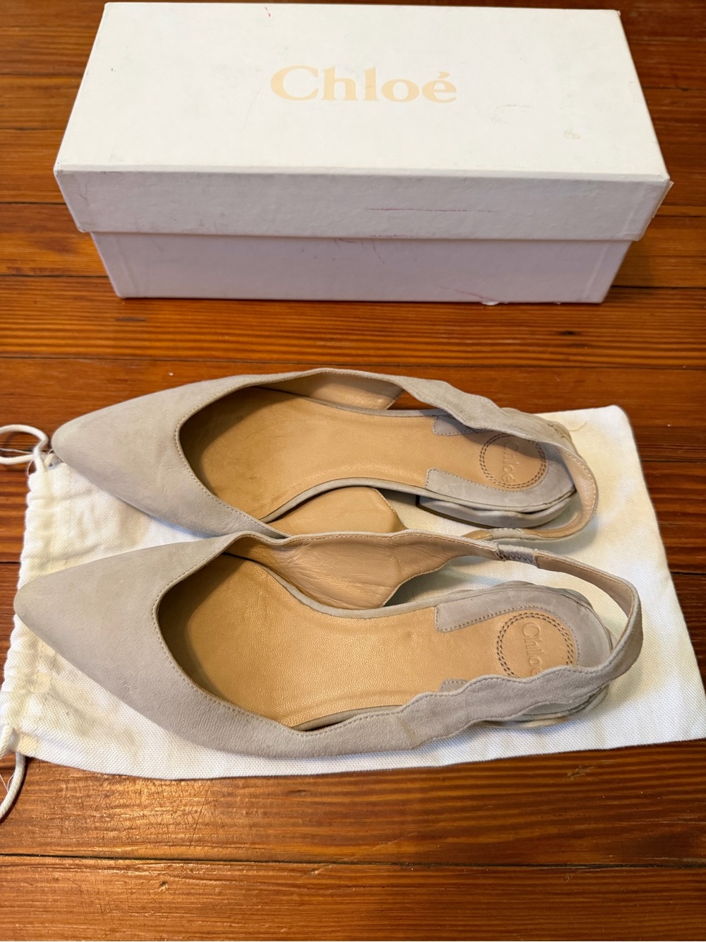 Authentic Chloé Laurena Pointed Toe Slingback Flats Size 38.5
